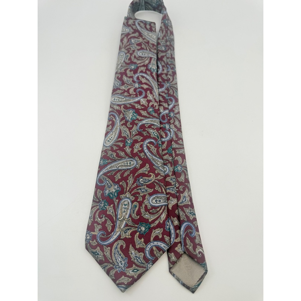 Christian Dior Silk Paisley Tie Burgundy Blue Gold Italian Fabric Made in USA